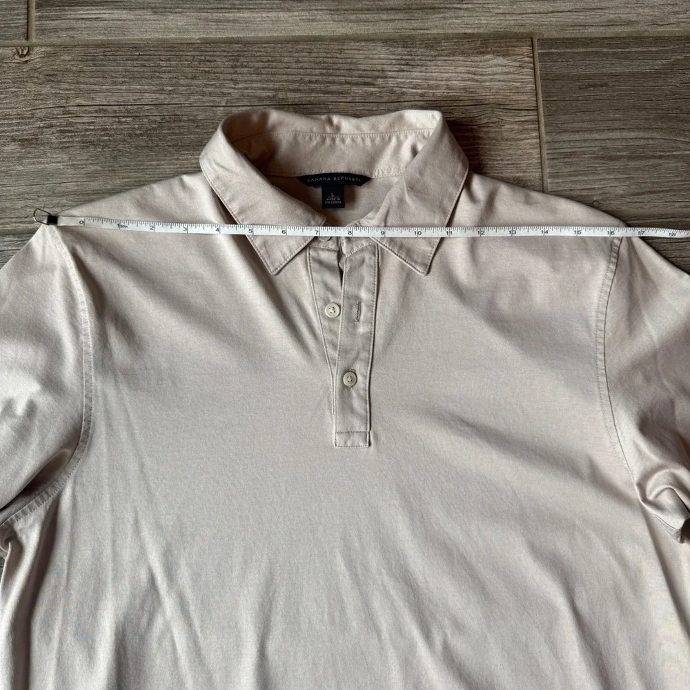 Banana Republic Mens Long Sleeve Polo Shirt Beige Casual Button Up Size L‎